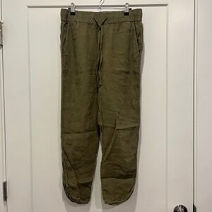 Caslon Olive Green Linen Track Pants Elastic Waist Tulip Hem Small